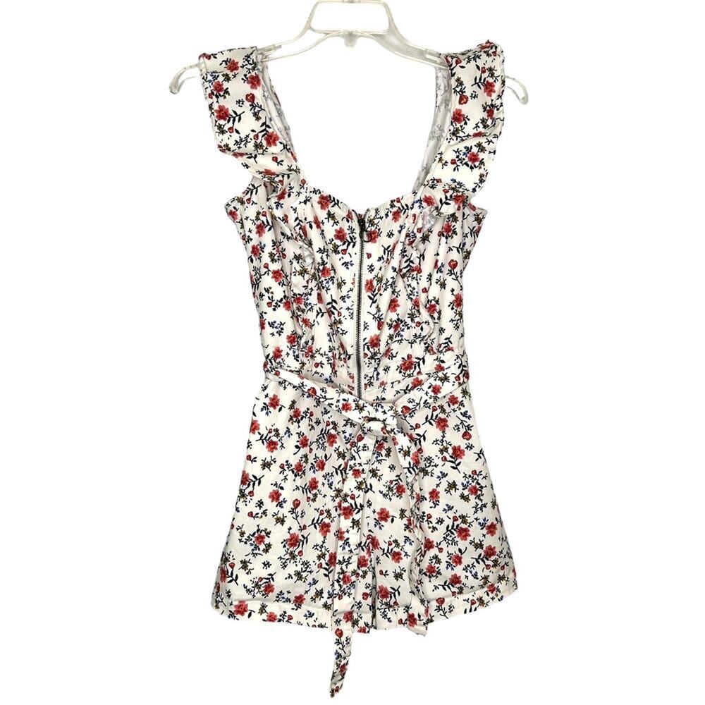 Tinseltown Off White Floral Ruffle Shoulder Belted Romper Flirty Romantic XL